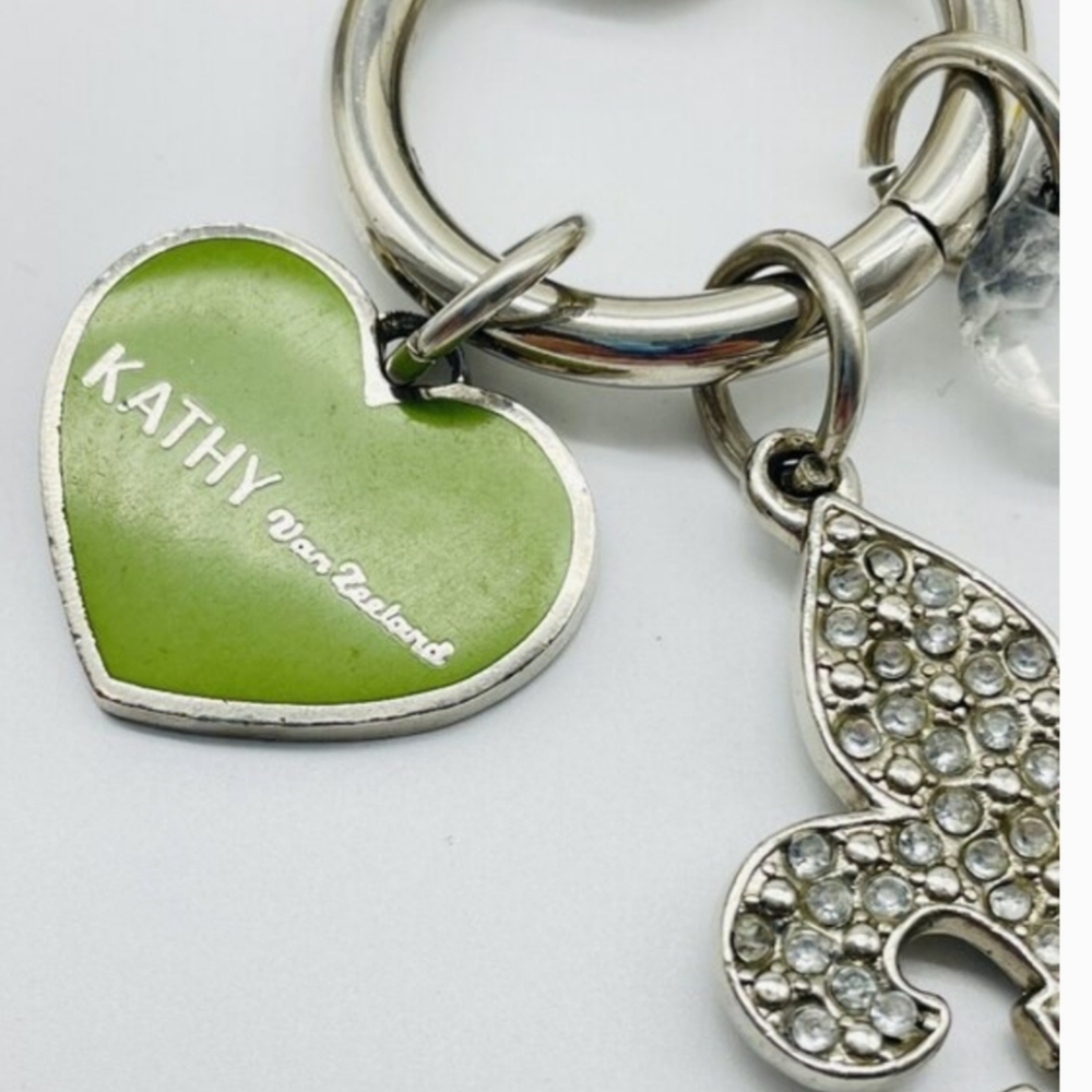 Kathy Van Zeeland Signed Rhinestone Fleur De Lis Heart Keychain Purse Charms Y2k - Picture 4 of 10